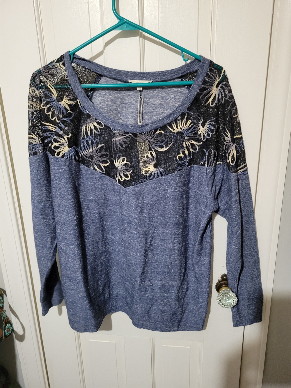 Mystree Navy Blue Floral Lace Accent Top